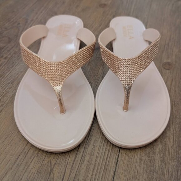Ella Shoes - Ella Morini rose gold bejewelled sandals flip flops